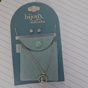 Delicates Gold Initial Necklace and Earring Set